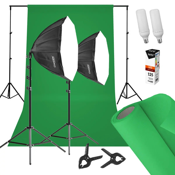 Zestaw studyjny tło GreenScreen 2x octa 60cm LED
