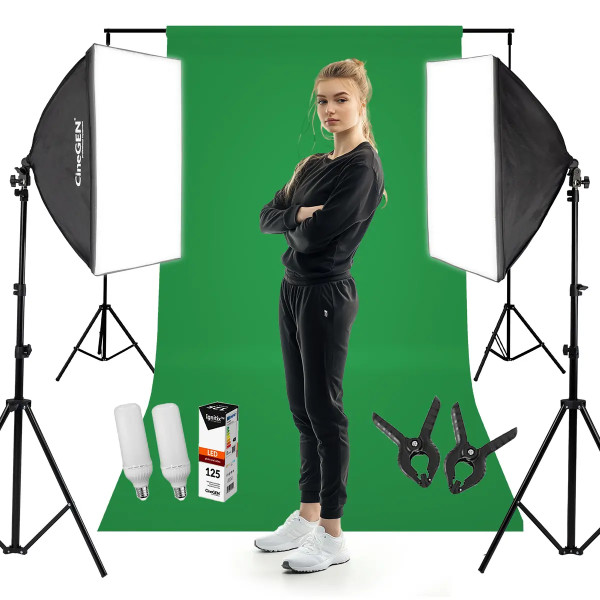 Набір для фотостудії 2x125Вт LED + зелений фон