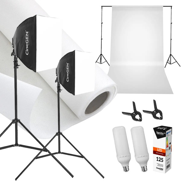 Zestaw studyjny StudioLights 2x125W LED + tło białe