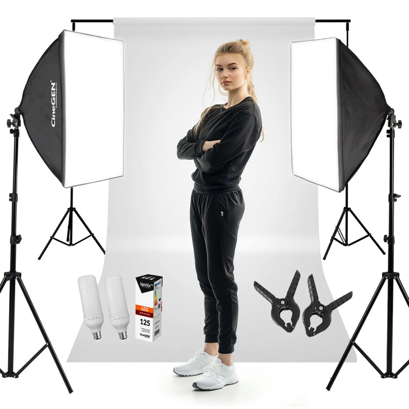 Zestaw studyjny StudioLights 2x125W LED + tło białe