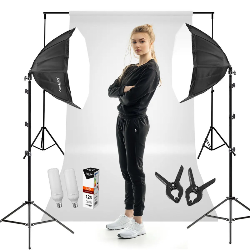 StudioLights 2x Octa 60cm 125W LED Kit + Backdrop