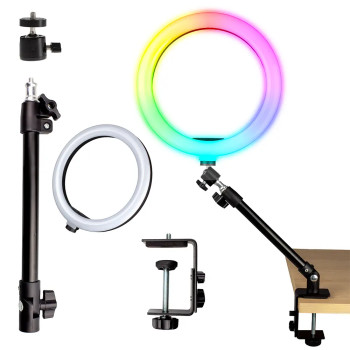 Statyw biurkowy z głowicą i lampą ring RGB