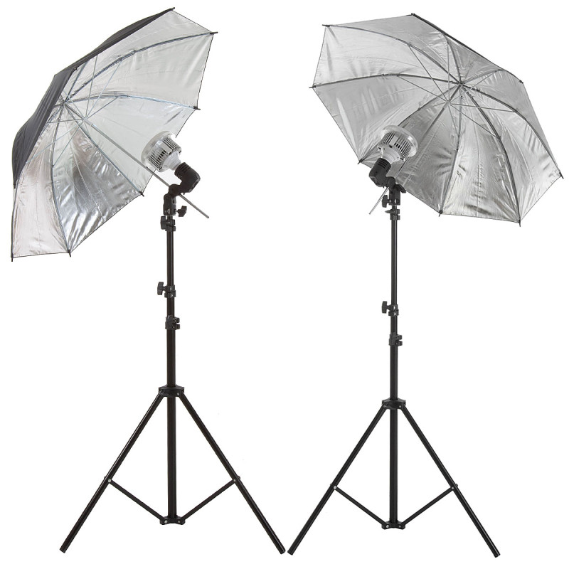 Greenscreen Set 110cm + 2x50W LED-Leuchten, silber