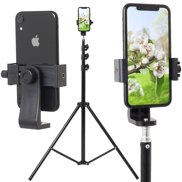 Stativ mit 360°-Smartphone-Halterung  i  LED-Adapter