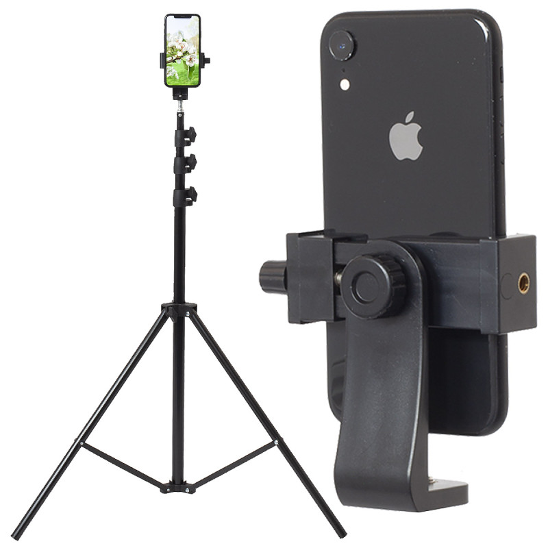 Stativ mit 360°-Smartphone-Halterung  i  LED-Adapter
